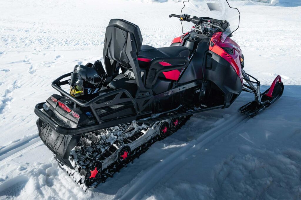 Snowmobile waiting for LeviTour customers.